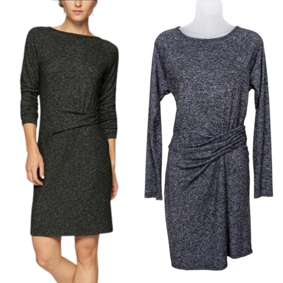 Athleta Solitude Raglan Sleeve Charcoal Black Stretchy Travel  Dress S - Picture 2 of 9